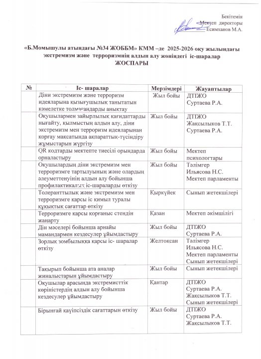 Экстремизм және терроризмнің алдын алу жөніндегі іс шаралар